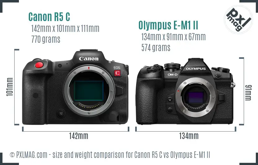 Canon R5 C vs Olympus E-M1 II size comparison