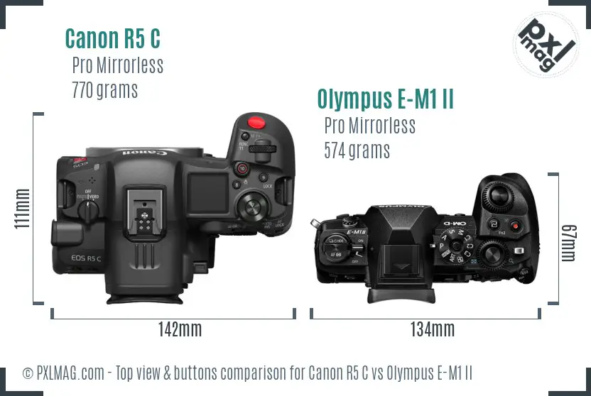 Canon R5 C vs Olympus E-M1 II top view buttons comparison