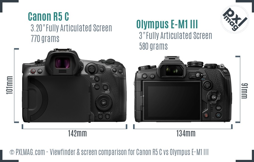 Canon R5 C vs Olympus E-M1 III Screen and Viewfinder comparison