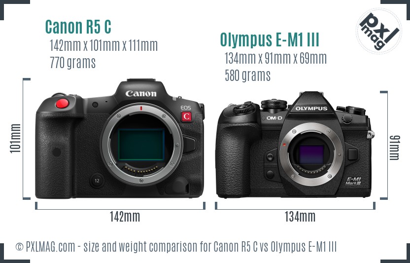 Canon R5 C vs Olympus E-M1 III size comparison