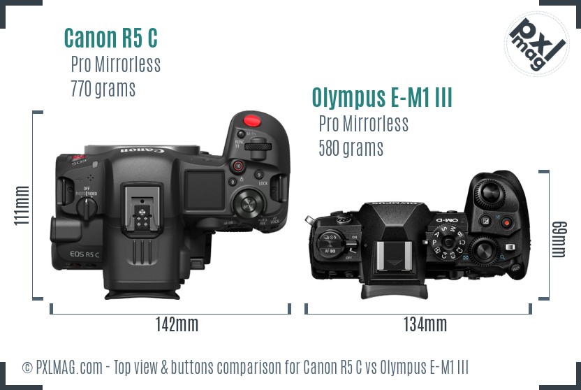 Canon R5 C vs Olympus E-M1 III top view buttons comparison