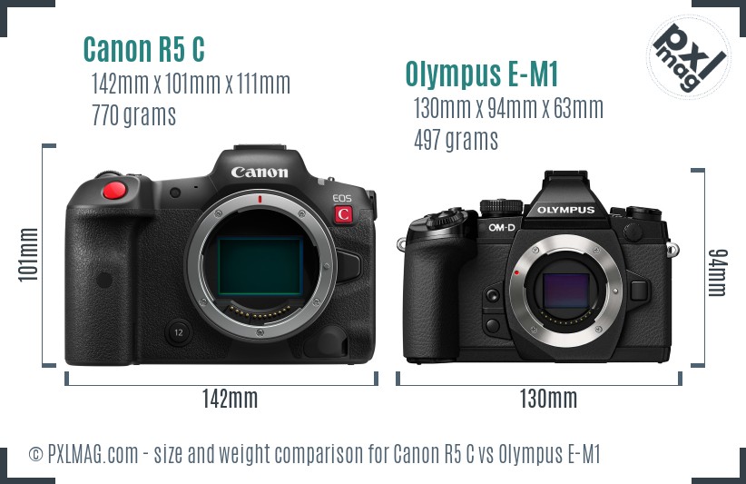 Canon R5 C vs Olympus E-M1 size comparison