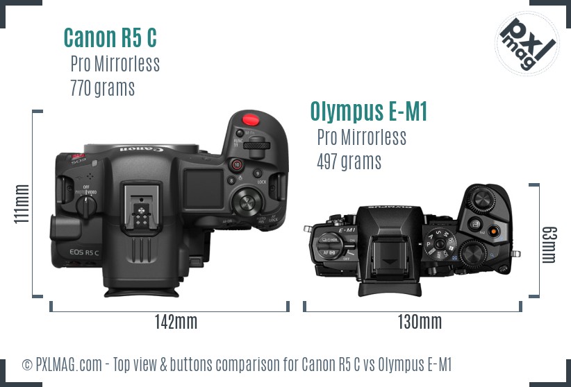 Canon R5 C vs Olympus E-M1 top view buttons comparison