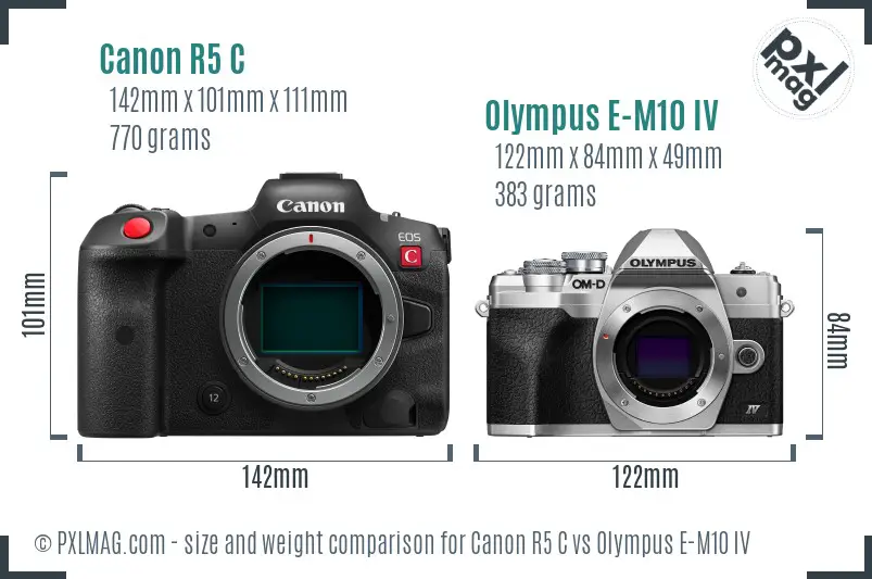 Canon R5 C vs Olympus E-M10 IV size comparison