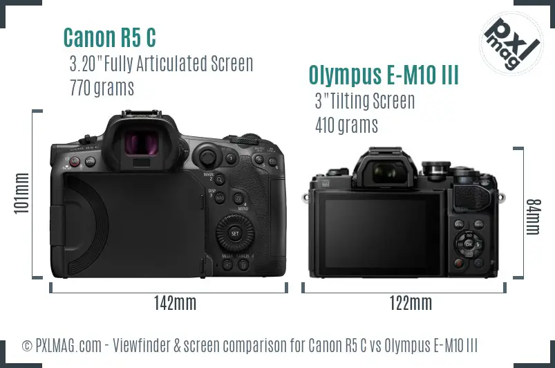 Canon R5 C vs Olympus E-M10 III Screen and Viewfinder comparison