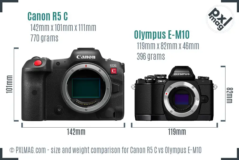 Canon R5 C vs Olympus E-M10 size comparison Canon R5 C vs Olympus E-M10 size comparison