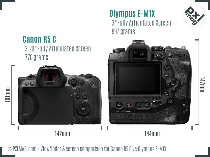 Canon R5 C vs Olympus E-M1X Screen and Viewfinder comparison