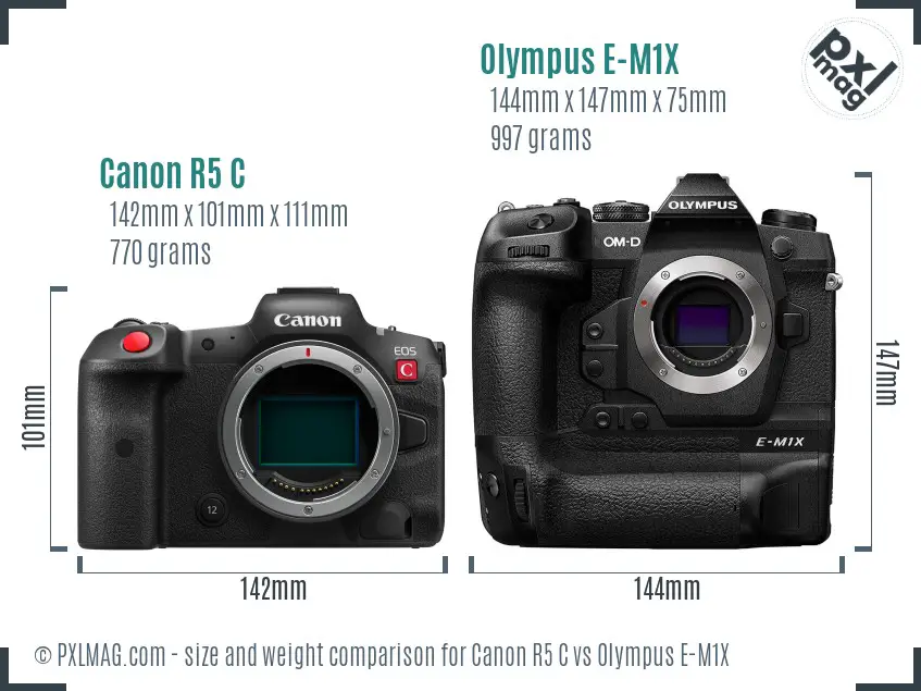 Canon R5 C vs Olympus E-M1X size comparison