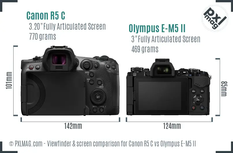 Canon R5 C vs Olympus E-M5 II Screen and Viewfinder comparison