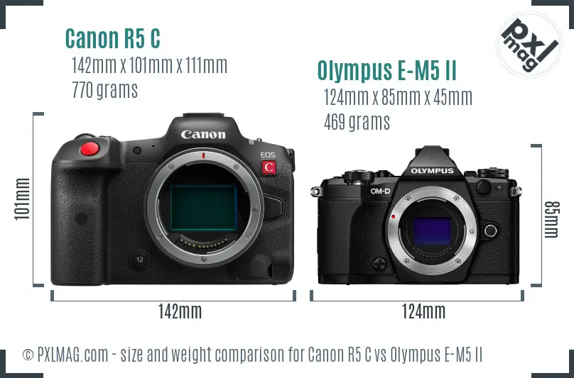 Canon R5 C vs Olympus E-M5 II size comparison