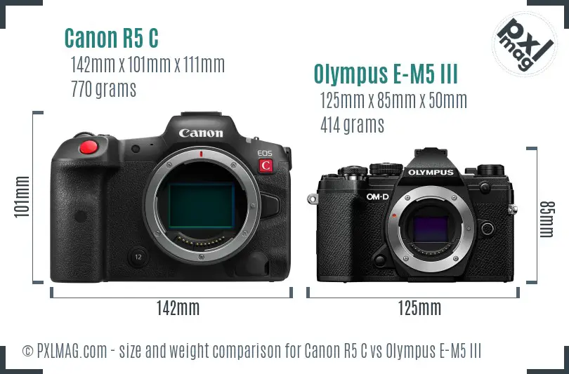 Canon R5 C vs Olympus E-M5 III size comparison