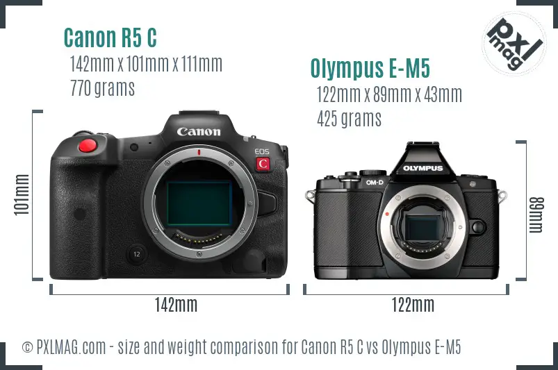 Canon R5 C vs Olympus E-M5 size comparison Canon R5 C vs Olympus E-M5 size comparison