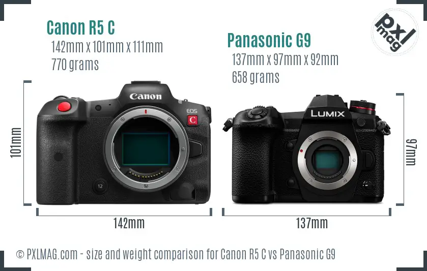 Canon R5 C vs Panasonic G9 size comparison
