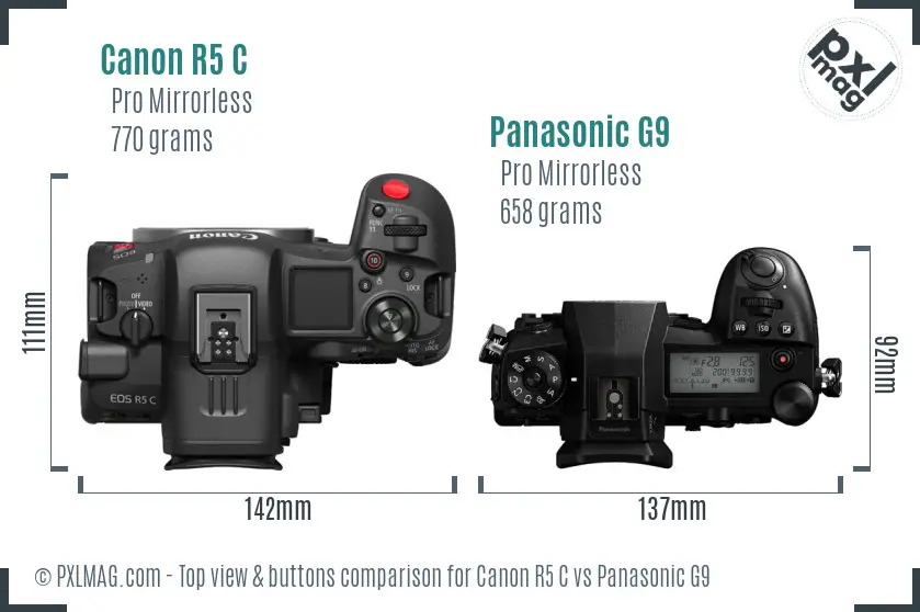 Canon R5 C vs Panasonic G9 top view buttons comparison