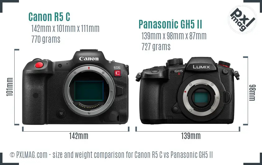 Canon R5 C vs Panasonic GH5 II size comparison