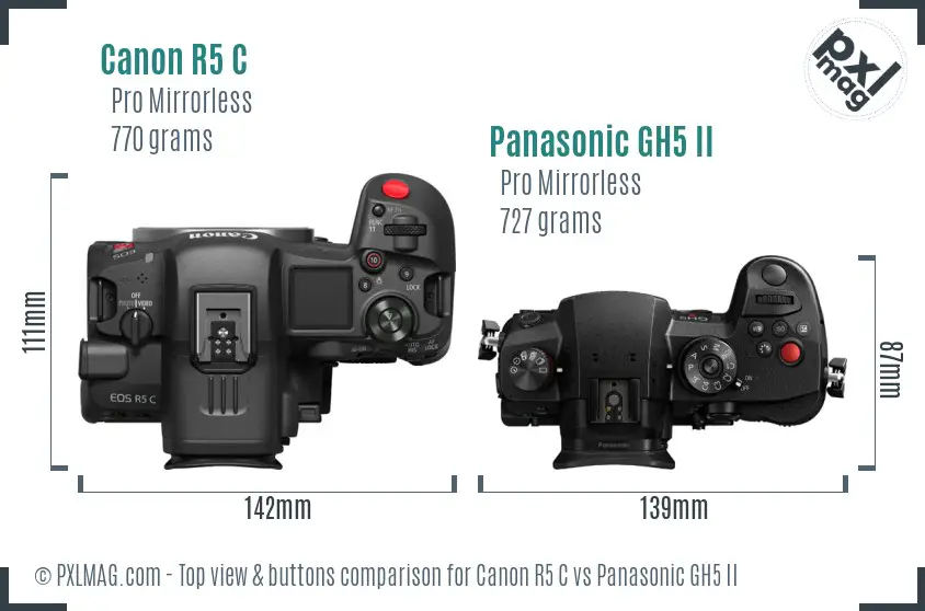 Canon R5 C vs Panasonic GH5 II top view buttons comparison