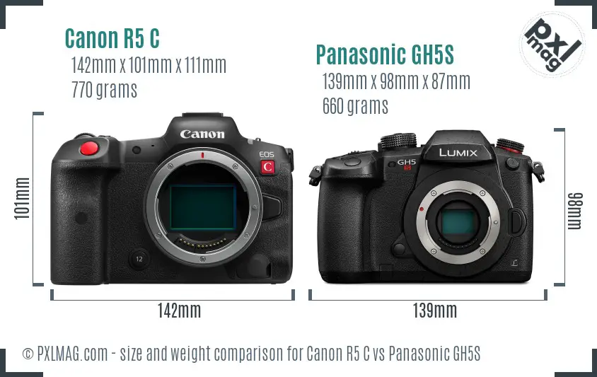 Canon R5 C vs Panasonic GH5S size comparison