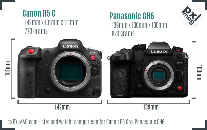 Canon R5 C vs Panasonic GH6 size comparison