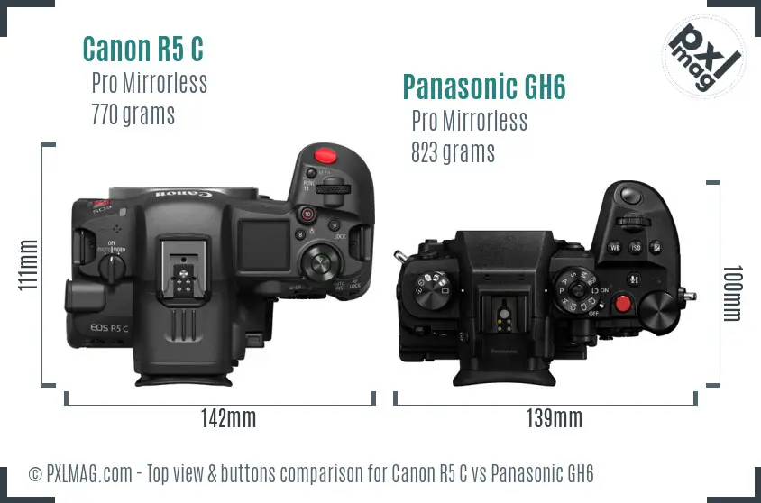Canon R5 C vs Panasonic GH6 top view buttons comparison