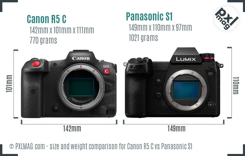 Canon R5 C vs Panasonic S1 size comparison