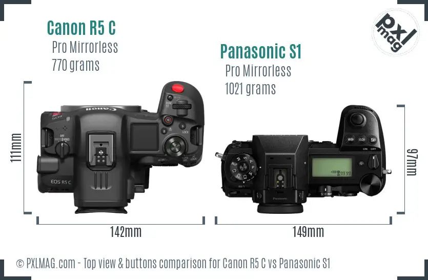 Canon R5 C vs Panasonic S1 top view buttons comparison