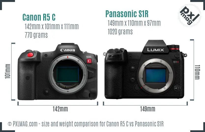 Canon R5 C vs Panasonic S1R size comparison