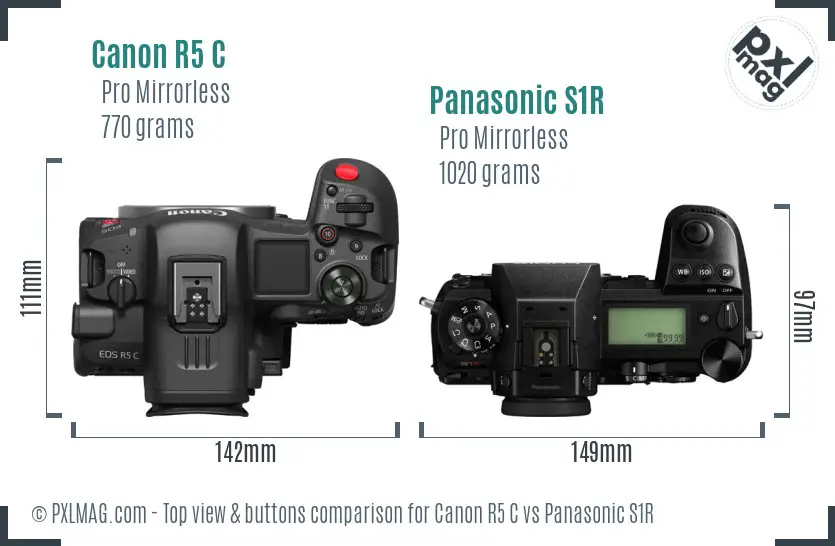 Canon R5 C vs Panasonic S1R top view buttons comparison