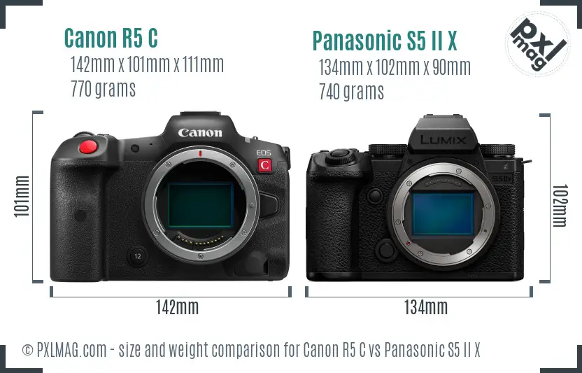 Canon R5 C vs Panasonic S5 II X size comparison