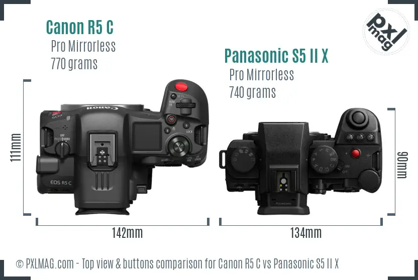 Canon R5 C vs Panasonic S5 II X top view buttons comparison