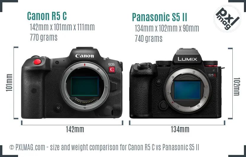 Canon R5 C vs Panasonic S5 II size comparison