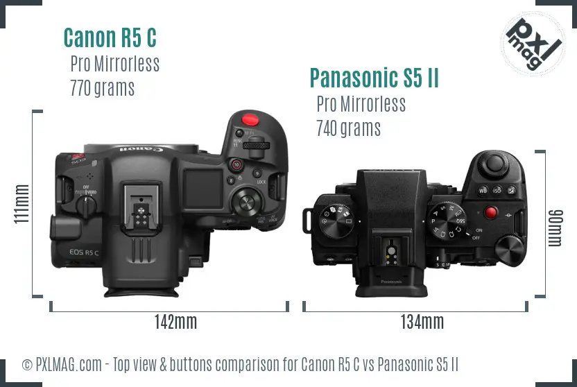 Canon R5 C vs Panasonic S5 II top view buttons comparison