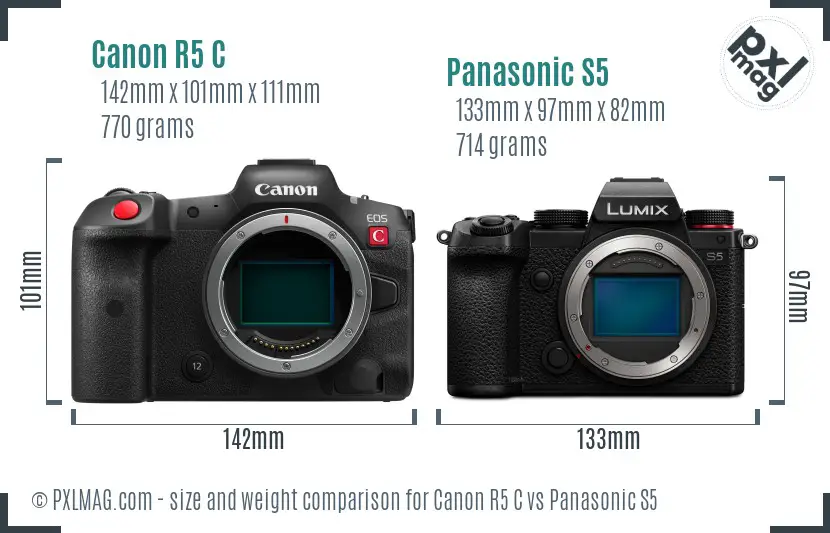 Canon R5 C vs Panasonic S5 size comparison