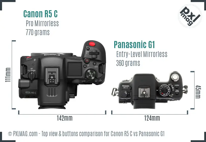 Canon R5 C vs Panasonic G1 top view buttons comparison