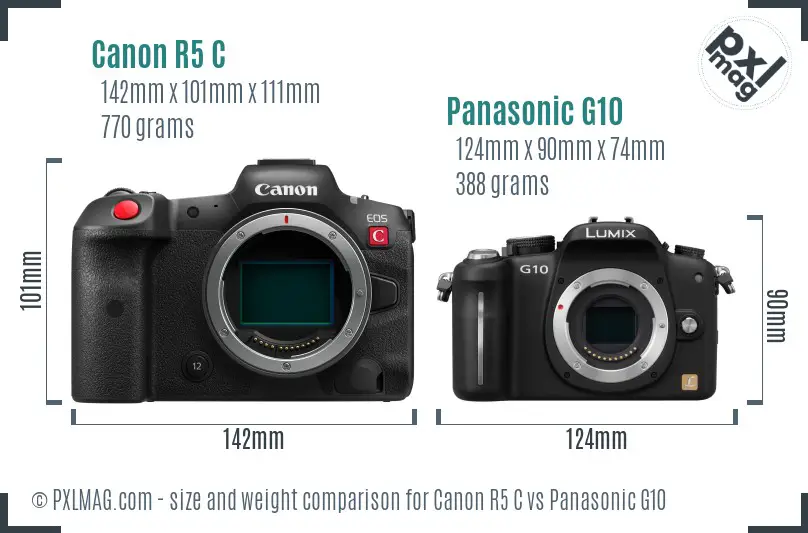 Canon R5 C vs Panasonic G10 size comparison
