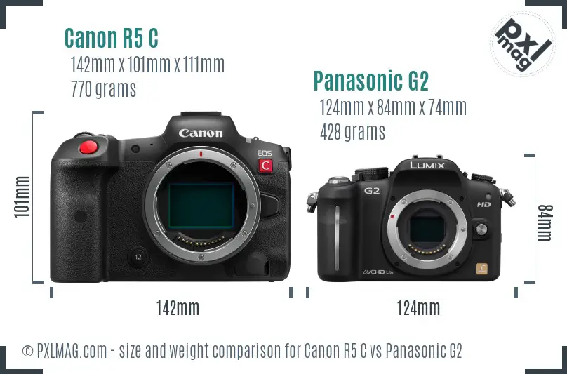 Canon R5 C vs Panasonic G2 size comparison