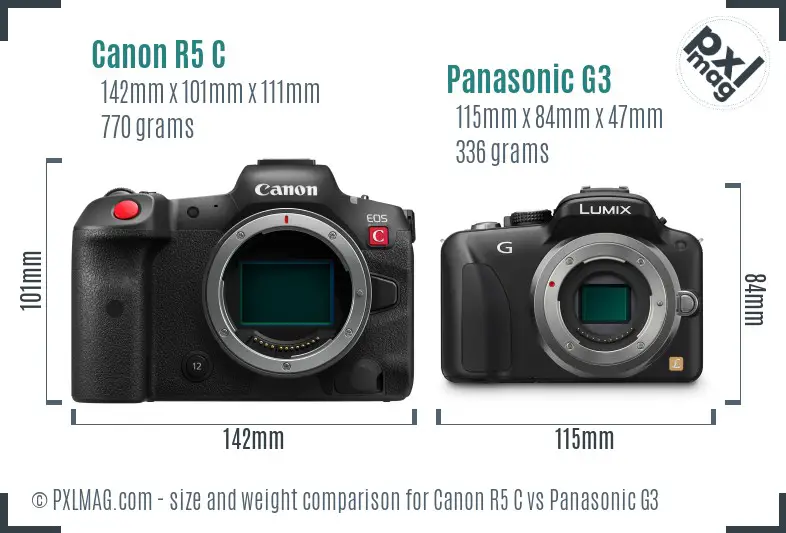Canon R5 C vs Panasonic G3 size comparison