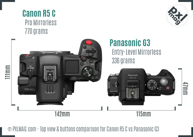 Canon R5 C vs Panasonic G3 top view buttons comparison