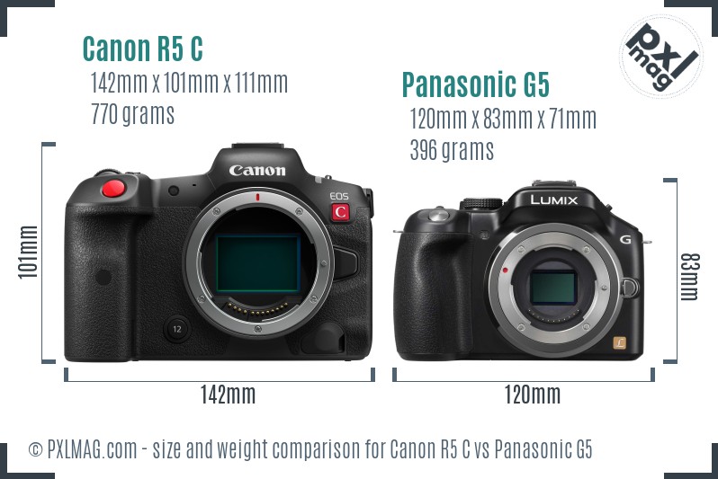 Canon R5 C vs Panasonic G5 size comparison Canon R5 C vs Panasonic G5 size comparison