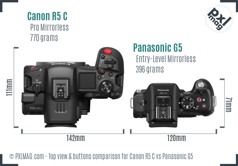 Canon R5 C vs Panasonic G5 top view buttons comparison