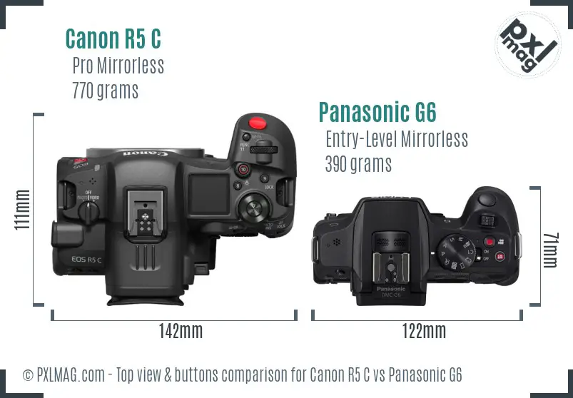 Canon R5 C vs Panasonic G6 top view buttons comparison