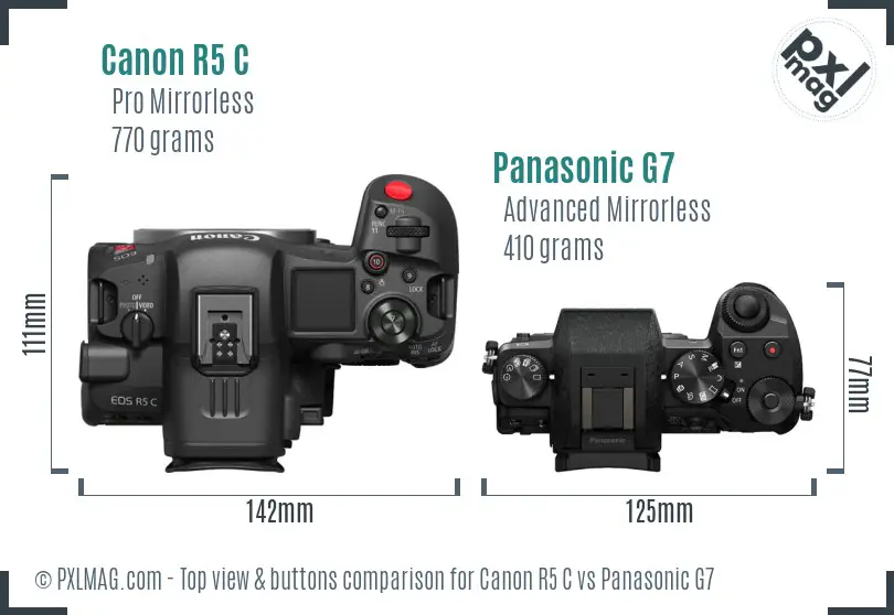 Canon R5 C vs Panasonic G7 top view buttons comparison