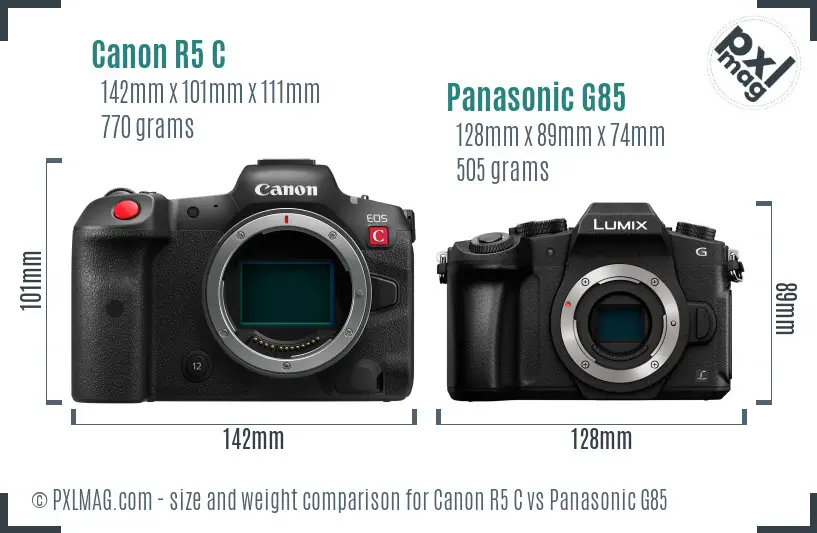 Canon R5 C vs Panasonic G85 size comparison