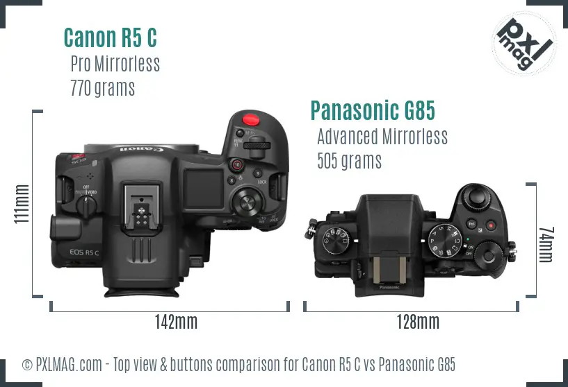 Canon R5 C vs Panasonic G85 top view buttons comparison