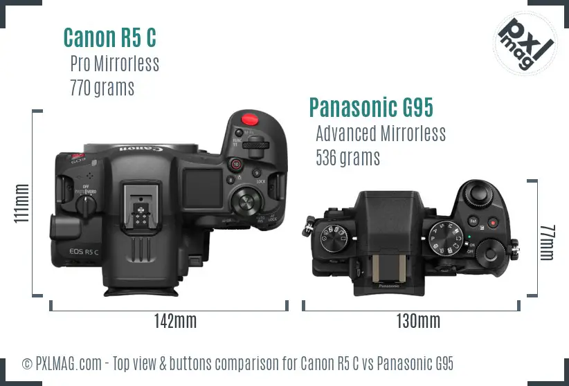 Canon R5 C vs Panasonic G95 top view buttons comparison Canon R5 C vs Panasonic G95 top view buttons comparison