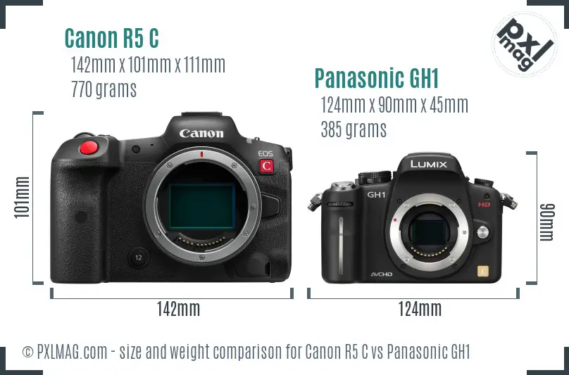 Canon R5 C vs Panasonic GH1 size comparison