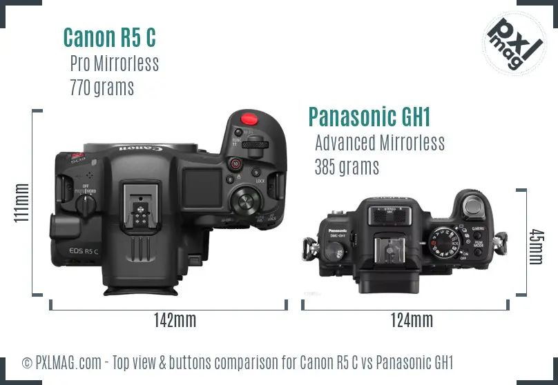 Canon R5 C vs Panasonic GH1 top view buttons comparison