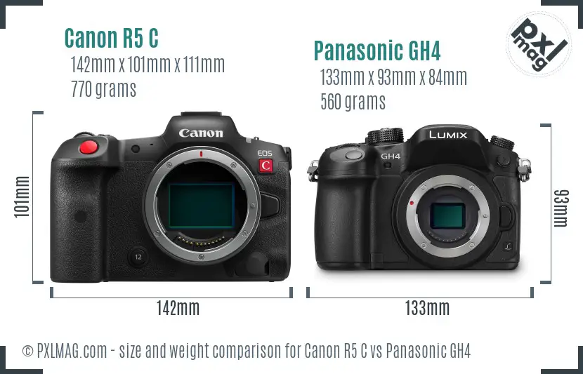 Canon R5 C vs Panasonic GH4 size comparison