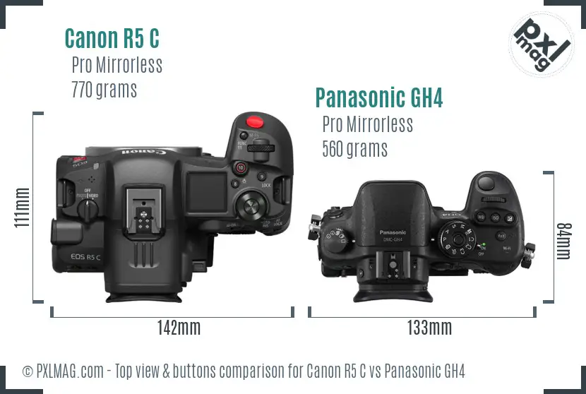 Canon R5 C vs Panasonic GH4 top view buttons comparison