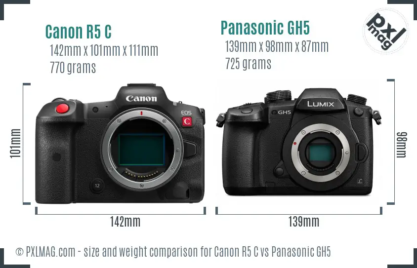 Canon R5 C vs Panasonic GH5 size comparison