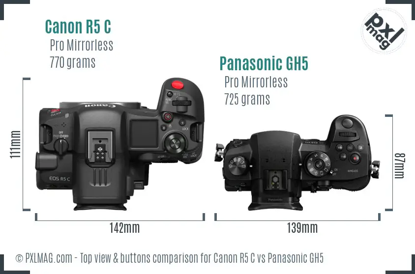 Canon R5 C vs Panasonic GH5 top view buttons comparison